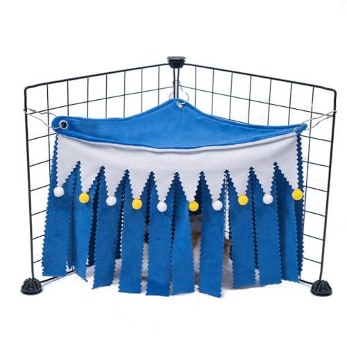 Meerschweinchen-Eckversteck mit Fransen, dreieckiges Haus mit versteckter Hängematte, Zelt für Hamster, Kaninchen, kleine Haustiere, Lebensraumdekoration (blau, Einheitsgröße) von OMEM