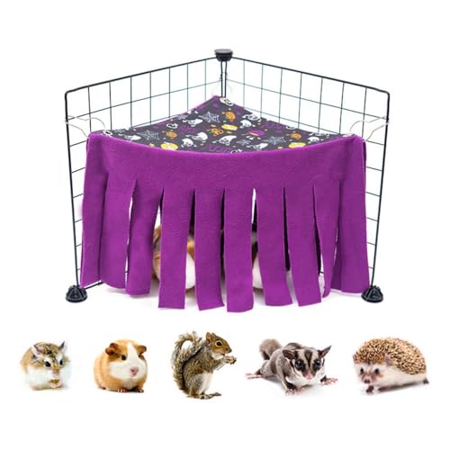 Meerschweinchen-Eckversteck mit Fransen und versteckter Hängematte, Zelt für Hamster, Kaninchen, kleine Haustiere, Lebensraumdekoration (lila, Einheitsgröße) von OMEM