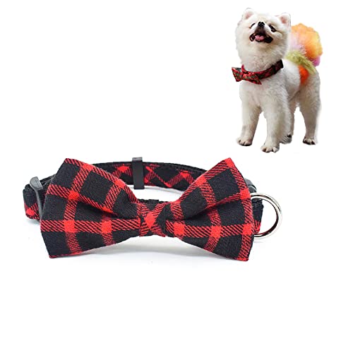 OMEM Hundehalsband mit Fliege, für den Außenbereich, für kleine, mittelgroße und große Hunde, Größe L, rotes Gittermuster von OMEM