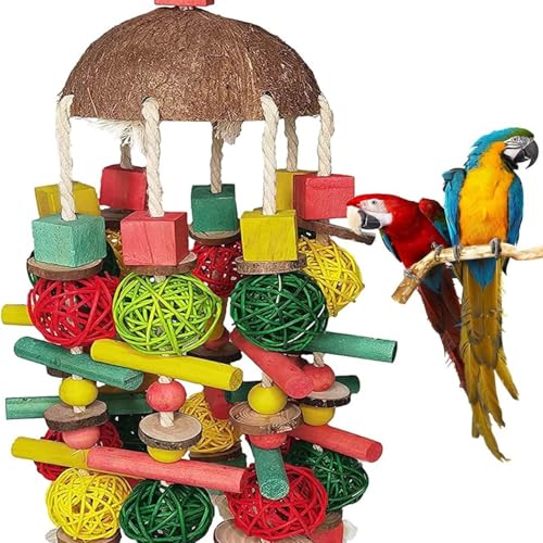 OMEM Kauspielzeug für Papageien, Kokosnussschale, farbige Kette, Vogelzubehör für große, mittelgroße Papageienkäfig, Beißspielzeug, Graupapageien, Kakadus, Eclectus OMEM Kauspielzeug für Papageien, Kokosnussschale, farbige Kette, Vogelzubehör für große, mittelgroße Papageienkäfig, Beißspielzeug, Graupapageien, Kakadus, Eclectus von OMEM