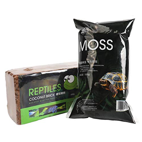 OMEM Reptilien-Kokosziegel, getrocknetes Moos-Set, Glasbehälter, Bettwäsche-Matte, Pad, Schildkröte, warmer Winterschlaf, Haustierbedarf (1 Kokoserde + 1 Moos) von OMEM