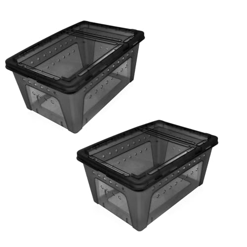 OMEM Tragbares Reptilien-Terrarium, Lebensraum für Mini-Haustierhäuser, atmungsaktive Löcher, stapelbarer Behälter (2 Stück, Schwarz, L) von OMEM