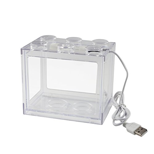 OMEM USB-Mini-Fischtank, Desktop-Mikro-Landschafts-LED-Tank, Aquarium-Kit, Bausteine, überlagertes Aquarium, durchsichtig von OMEM