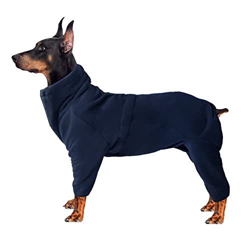 OMEM Warmer Hundemantel, dicke Baumwolle, alle vier Füße umgeben, hält warm im Winter, Kleidung für mittelgroße und große Hunde, Größe L, Marineblau von OMEM