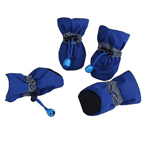 OMEM wasserdichte Regenstiefel für Welpen, 4er-Set Haustierstiefel, weiche wasserdichte Hundeschuhe (XL,Bleu) von OMEM