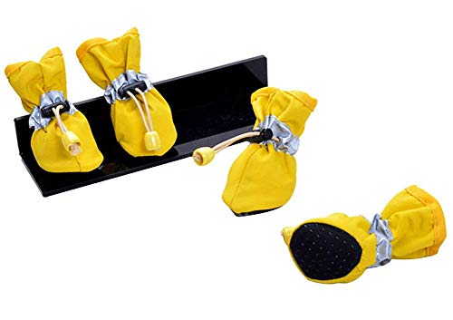 OMEM wasserdichte Regenstiefel für Welpen, 4er-Set Haustierstiefel, weiche wasserdichte Hundeschuhe (XXL,Jaune) von OMEM