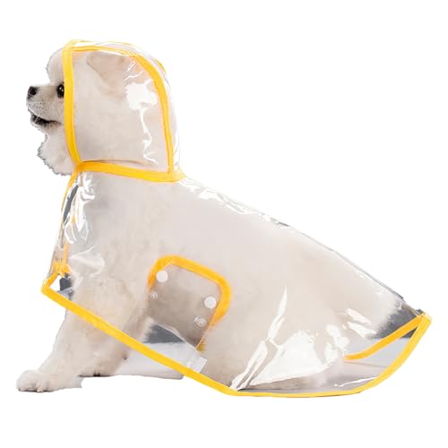 Transparenter Hunde-Regenmantel mit Kapuze, wasserdicht, verstellbar, Haustierponcho für kleine Hunde, leicht, faltbar, Kunststoff, Regenbekleidung (Schwarz, Größe S) von OMEM