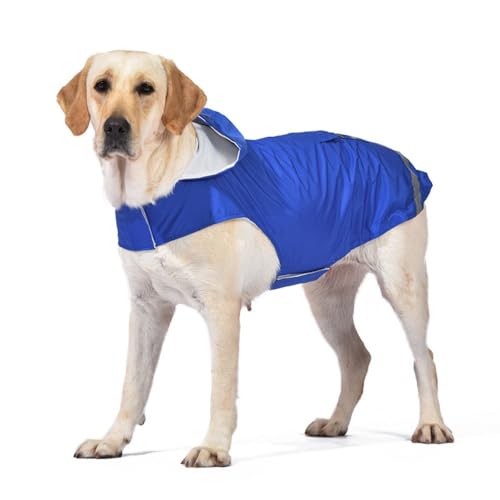 Wasserdichter Hunde-Regenmantel für große Hunde, faltbar, zur Aufbewahrung, Haustier-Regenmantel, Teddy, Bulldogge, Regenausrüstung für Outdoor-Aktivitäten (große Hunde, Blau, Größe 3XL) von OMEM