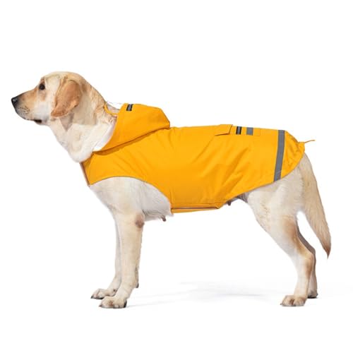 Wasserdichter Hunde-Regenmantel für große Hunde, faltbar, zur Aufbewahrung, Haustier-Regenmantel, Teddy, Bulldogge, Regenausrüstung für Outdoor-Aktivitäten (große Hunde, Gelb, Größe 4XL) von OMEM