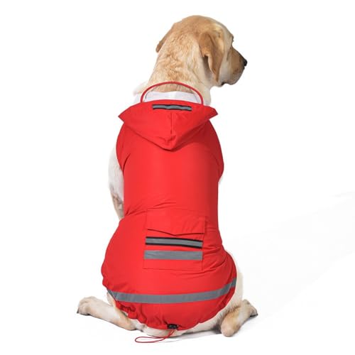 Wasserdichter Hunde-Regenmantel für große Hunde, faltbar, zur Aufbewahrung, Haustier-Regenmantel, Teddy, Bulldogge, Regenausrüstung für Outdoor-Aktivitäten (große Hunde, Rot, Größe 3XL) von OMEM