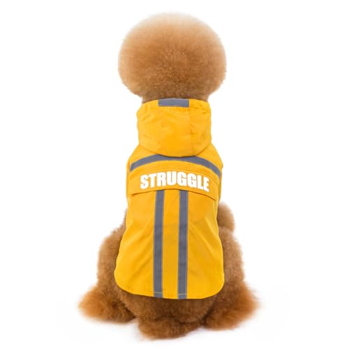 Wasserdichter Hunde-Regenmantel für große Hunde, faltbare Aufbewahrung, Haustier-Regenmantel, Teddy, Bulldogge, Regenausrüstung für Outdoor-Aktivitäten (Gelb, XXL) von OMEM