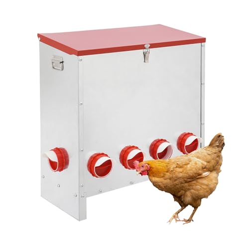 Galvanisierter Geflügel-Feeder mit großer Kapazität, Automatischer Hühner- und Entenfutterautomat, kein Abfall-Design, für die Fütterung von bis zu 10 Hühnern oder Puten im Freien mit Deckel (30KG) von OMGGYER