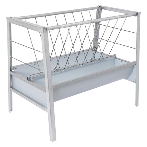 Großes Heuraufe für Vieh, 2-in-1 Heu- und Getreide-Feeder, Heavy-Duty Futterautomat Freistehenden Stahl Futterspender für Ziegen, Schafe, Pferde & Rinder (200L) von OMGGYER