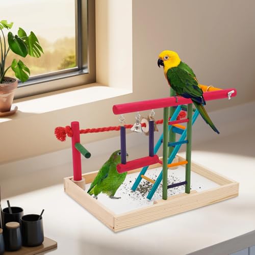 OMGGYER Vogelspielplatz aus Holz für Papageien und Nymphensittiche mit Leiter und Schaukel, idealer Spielständer und Übungsplatz für kleine bis mittelgroße Vögel, 35 * 25 * 27.8cm OMGGYER Vogelspielplatz aus Holz für Papageien und Nymphensittiche mit Leiter und Schaukel, idealer Spielständer und Übungsplatz für kleine bis mittelgroße Vögel, 35 * 25 * 27.8cm von OMGGYER