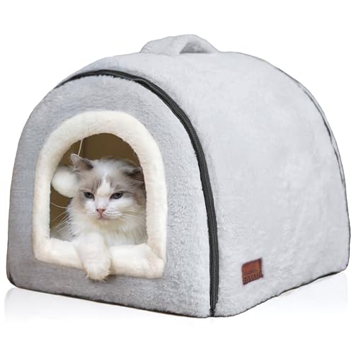 Katzenbett für Hauskatzen, Faltbare Katzenhöhle, rutschfeste und Wasserabweisende Unterseite, Katzenhäuser für Indoor-Katzen oder kleine Hunde, Kätzchen-Zelt, Kaninchenbett, Katzenbetten und Möbel von OMIVIER