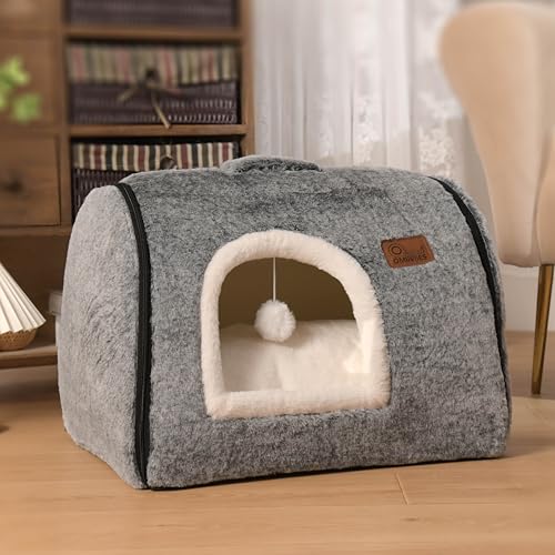 Katzenbett für Indoor-Katzen, weich und bequem, niedliches Katzenbett, Katzenhaus mit abnehmbarem, waschbarem Kissen, geschlossenes Katzenbett, Katzenhütte, Versteck, kleines großes Hundezelt Katzenbett für Indoor-Katzen, weich und bequem, niedliches Katzenbett, Katzenhaus mit abnehmbarem, waschbarem Kissen, geschlossenes Katzenbett, Katzenhütte, Versteck, kleines großes Hundezelt von OMLIVLIES