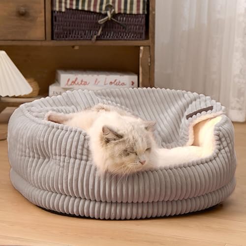 OMLIVLIES Katzenbett – Katzenbetten für Hauskatzen, weich und bequem, niedliches Katzenbett (grau, L: 63,5 x 53,3 x 22,9 cm) von OMLIVLIES