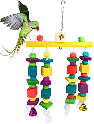 OMYZERO Großes Kauspielzeug für Papageien, Mehrfarbig, natürliche Holzblöcke, Spielzeug für große, mittelgroße Vögel, Aras, Graupapageien, Kakadus und eine Vielzahl von Amazonaspapageien (39,6 x 19,8 von OMYZERO