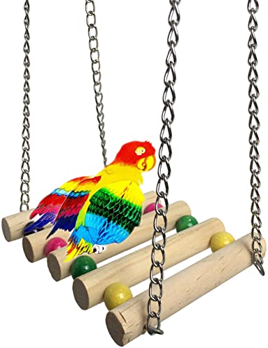 OMYZERO Vogel-Papageien-Spielzeug zum Aufhängen, Vogelkäfig-Zubehör, Spielzeug-Hängematte für Sittiche, Nymphensittiche, Lovebirds, Konturen, Aras, Finken und andere kleine Haustiere (Holz) von OMYZERO