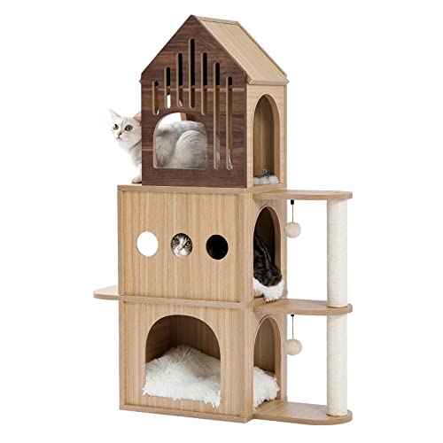 Kratzbaum Cat Play Tower Multi-Level-Holzkatze Kätzchen Möbel von ONDIAN
