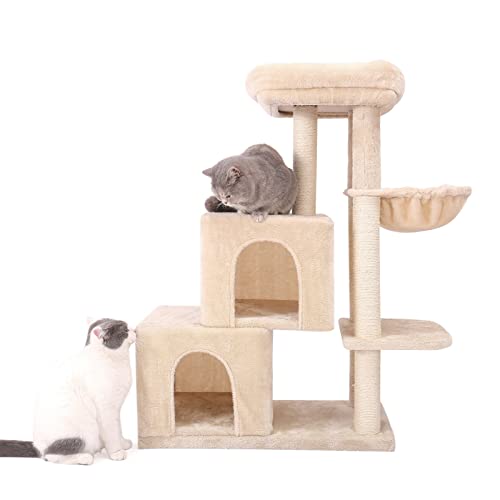 Kratzbaum Cat Tree House-Eigentumswohnung Klettern Sie Kratzer nach mehrstufiger Multi-Level-Turm (Farbe : Beige, Size : One Size) von ONDIAN