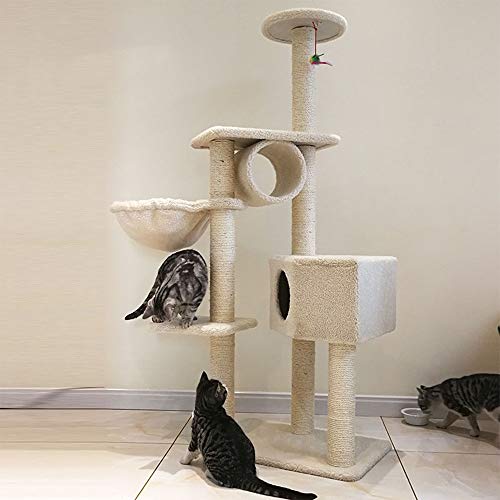 Kratzbaum Hauskatze Spielzeug Katzenkratzpostaktivitätszentrum Mit Hängematten Und Lebensräume Plattform (Farbe : Beige, Size : As pictiure) von ONDIAN