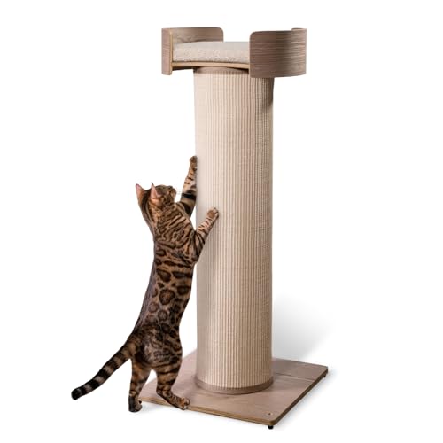 ONE FAST CAT - Riesiger Kratzturm mit Sitzstange – 113 cm Höhe mit austauschbarem Sisal und abnehmbarem Bett – Esche von ONE FAST CAT