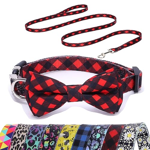 Buffalo Hundehalsband und Leine, Set, Fliege, Haustierhalsband, verstellbares Hundehalsband für männliche und weibliche Hunde, weiches Nylon-Haustierhalsband für XS, kleine, mittelgroße bis große von ONEFOJOJO