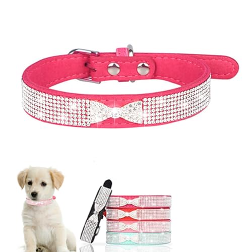 Diamant-Hundehalsband mit Schleife, Strass, hübsches Glitzer-Schmuckstück, glitzernd, Welpenhalsband für XXS, XS, S, M, Haustier, Mädchen, Jungen, Hunde, weibliche Katzen, Kätzchen, Hot Pink, XS Diamant-Hundehalsband mit Schleife, Strass, hübsches Glitzer-Schmuckstück, glitzernd, Welpenhalsband für XXS, XS, S, M, Haustier, Mädchen, Jungen, Hunde, weibliche Katzen, Kätzchen, Hot Pink, XS von ONEFOJOJO