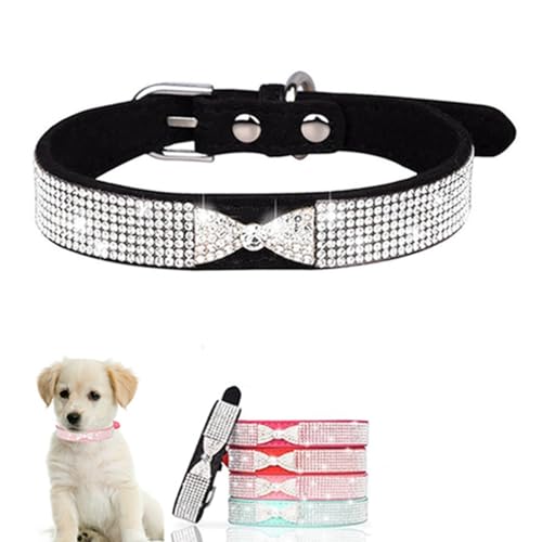 Diamant-Hundehalsband mit Schleife, Strass, hübsches Glitzer-Schmuckstück, glitzernd, Welpenhalsband für XXS, XS, S, M, Haustier, Mädchen, Jungen, Hunde, weibliche Katzen, Kätzchen, Schwarz, Größe XXS Diamant-Hundehalsband mit Schleife, Strass, hübsches Glitzer-Schmuckstück, glitzernd, Welpenhalsband für XXS, XS, S, M, Haustier, Mädchen, Jungen, Hunde, weibliche Katzen, Kätzchen, Schwarz, Größe XXS von ONEFOJOJO