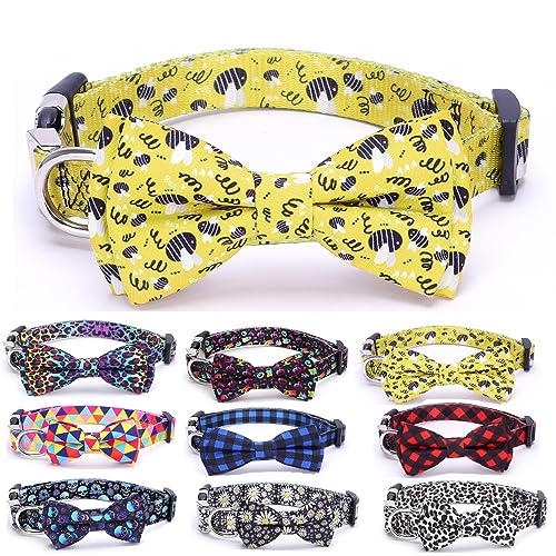Hundehalsband, mit Fliege, verstellbares Hundehalsband für männliche und weibliche Hunde, Welpenhalsbänder für XS, kleine, mittelgroße und große Hunde oder Katzen (Biene XS) von ONEFOJOJO