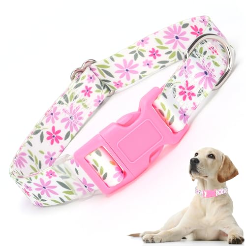 Hundehalsband für mittelgroße Hunde, Nylon-Hundehalsband mit Blumenmuster, verstellbar, bequem, weich, für XS, S, M, L, XL (Blumenmuster, Größe M von ONEFOJOJO
