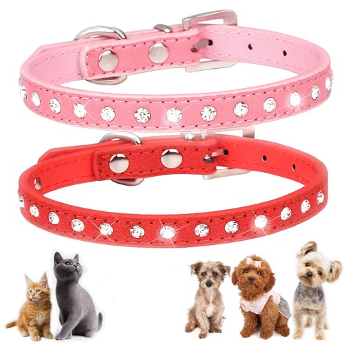 Hundehalsband für Mädchen, XS, glitzernd, Strasssteine, Schmuck, Kristall, Welpenhalsband für XXS, XS, kleine, mittelgroße Hündinnen und Kätzchen, Rosa + Rot, Größe XS, 0,95 cm, 2 Stück Hundehalsband für Mädchen, XS, glitzernd, Strasssteine, Schmuck, Kristall, Welpenhalsband für XXS, XS, kleine, mittelgroße Hündinnen und Kätzchen, Rosa + Rot, Größe XS, 0,95 cm, 2 Stück von ONEFOJOJO