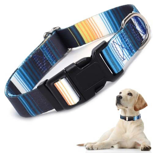 Hundehalsband für X-Small Small Medium Large XL Dogs Cute Design Boys Dog Pet Collar Soft Adjustable Dog Collars-Blue Stripes(M) von ONEFOJOJO