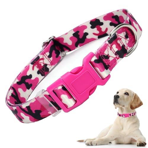 Hundehalsband für XS, S, M, L, XL, verstellbares Nylon-Halsband für Camouflage-Muster, niedliches Mädchen- oder Jungenhalsband, für Welpen, Katzen, Camouflage-Muster (Camo-S) von ONEFOJOJO
