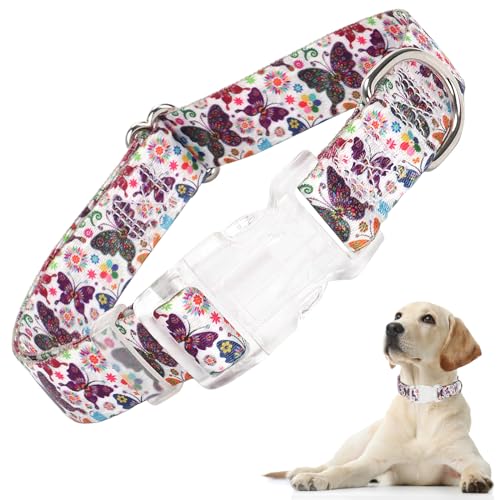 Hundehalsband für extra große Hunde, niedliches Mädchen-Hundehalsband mit Schmetterlingsmustern, verstellbar, bequem, weich, langlebig, Haustier-Katzenhalsband für XS, S, M, L, XL von ONEFOJOJO