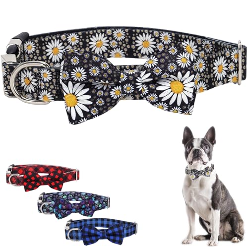 Hundehalsband mit Fliege, Gänseblümchen, verstellbar, für XS, kleine, mittelgroße und große Hunde oder Katzen, weiches Nylon-Haustierhalsband für Jungen und Mädchen, Hundekatzen, Geschenk von ONEFOJOJO