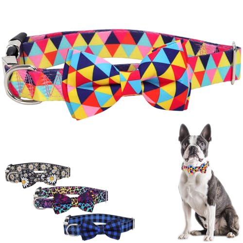 Hundehalsband mit Fliege mit farbenfroher Geometrie, weiches Nylon-Fliege, verstellbare Halsbänder für XS, kleine, mittelgroße und große Hunde, Geschenk für Jungen und Mädchen, Hundehalsband, Geschenk von ONEFOJOJO