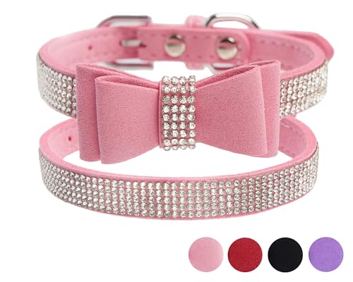 Hundehalsband mit Fliege und Strass, 2 Stück, glitzernde Kristalle, hübsches Diamant-Schmuckstück, für Mädchen, Katzen, Halsbänder für XXS, XS, S, M, Rassen, Hunde, Kätzchen, Hündinnen (Rosa, XS) Hundehalsband mit Fliege und Strass, 2 Stück, glitzernde Kristalle, hübsches Diamant-Schmuckstück, für Mädchen, Katzen, Halsbänder für XXS, XS, S, M, Rassen, Hunde, Kätzchen, Hündinnen (Rosa, XS) von ONEFOJOJO