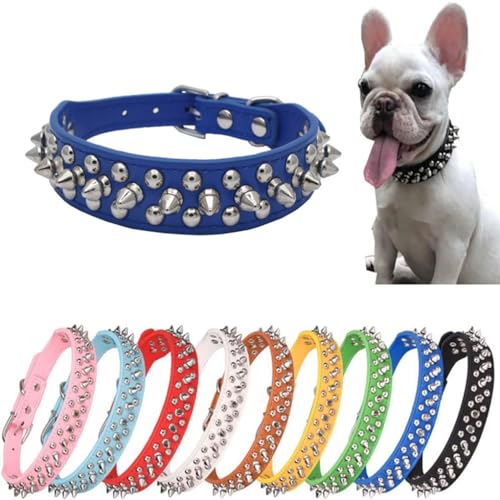 Hundehalsband mit Stacheln, Vollmetallschnalle, Nieten, Nieten, Punk, Pilze, Katzenhalsband, verstellbar, für XS, S, M, L, XL, Welpen, Kätzchen, Jungen, Dunkelblau, L Hundehalsband mit Stacheln, Vollmetallschnalle, Nieten, Nieten, Punk, Pilze, Katzenhalsband, verstellbar, für XS, S, M, L, XL, Welpen, Kätzchen, Jungen, Dunkelblau, L von ONEFOJOJO