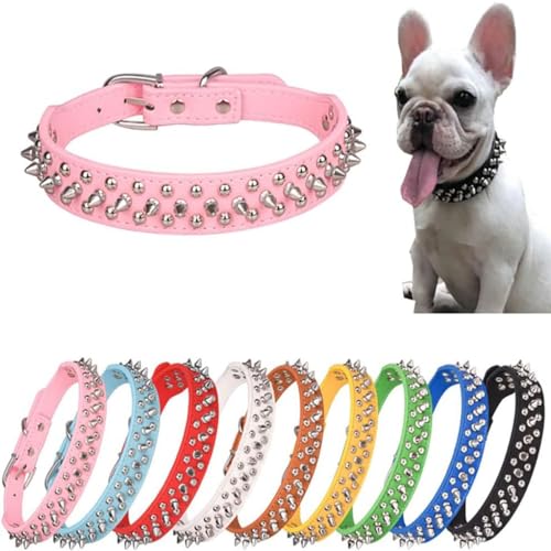 Hundehalsband mit Stacheln, Vollmetallschnalle, Nieten, Nieten, Punk, Pilze, Katzenhalsband, verstellbar, für XS, S, M, L, XL, Welpen, Kätzchen, Jungen, Rosa, M Hundehalsband mit Stacheln, Vollmetallschnalle, Nieten, Nieten, Punk, Pilze, Katzenhalsband, verstellbar, für XS, S, M, L, XL, Welpen, Kätzchen, Jungen, Rosa, M von ONEFOJOJO