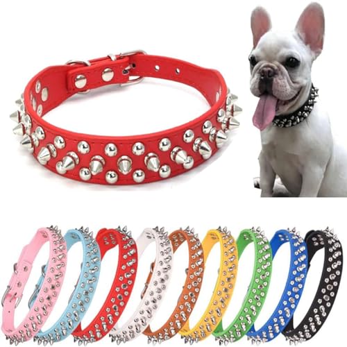 Hundehalsband mit Stacheln, Vollmetallschnalle, Nieten, Nieten, Punk, Pilze, Katzenhalsband, verstellbar, für XS, S, M, L, XL, Welpen, Kätzchen, Jungen, Rot, Größe M Hundehalsband mit Stacheln, Vollmetallschnalle, Nieten, Nieten, Punk, Pilze, Katzenhalsband, verstellbar, für XS, S, M, L, XL, Welpen, Kätzchen, Jungen, Rot, Größe M von ONEFOJOJO