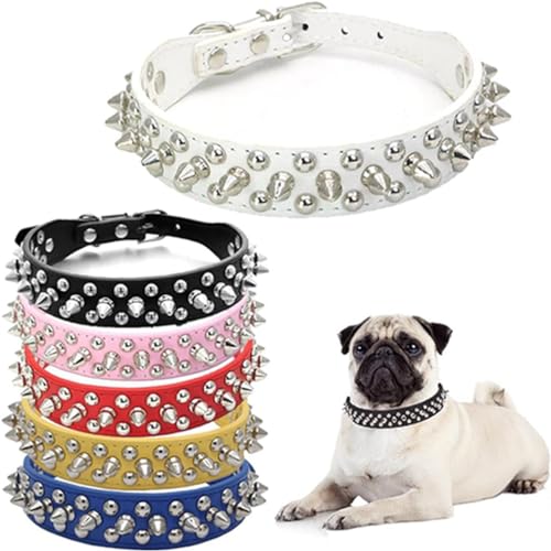 Hundehalsband mit Stacheln, Vollmetallschnalle, Nieten, Nieten, Punk, Pilze, Katzenhalsband, verstellbar, für XS, S, M, L, XL, Welpen, Kätzchen, Jungen, Weiß, L Hundehalsband mit Stacheln, Vollmetallschnalle, Nieten, Nieten, Punk, Pilze, Katzenhalsband, verstellbar, für XS, S, M, L, XL, Welpen, Kätzchen, Jungen, Weiß, L von ONEFOJOJO