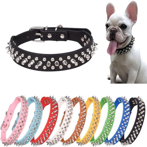Hundehalsband mit Stacheln, Vollmetallschnalle, Nieten, Punk-Pilze, Katzenhalsband, verstellbar, für XS, S, M, L, XL, Welpen, Kätzchen, Jungen, Schwarz, S von ONEFOJOJO