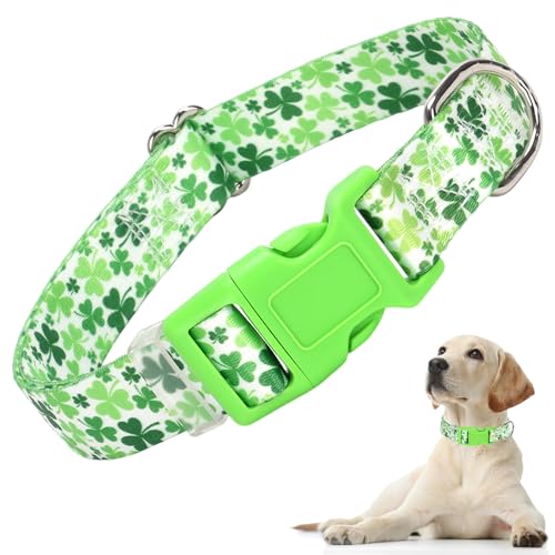 Kleines Hundehalsband mit irischem grünem Kleeblatt-Design für Jungen und Mädchen, verstellbares, strapazierfähiges Nylon-Halsband mit Schnellverschluss-Schnalle für kleine, mittelgroße und große Kleines Hundehalsband mit irischem grünem Kleeblatt-Design für Jungen und Mädchen, verstellbares, strapazierfähiges Nylon-Halsband mit Schnellverschluss-Schnalle für kleine, mittelgroße und große von ONEFOJOJO