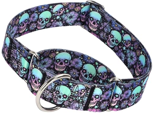 Martingal-Halsband für Hunde, 3,8 cm, strapazierfähig, kein Ziehen, Haustierhalsband für mittelgroße und große XL-Rassen (Totenkopf-XL) von ONEFOJOJO