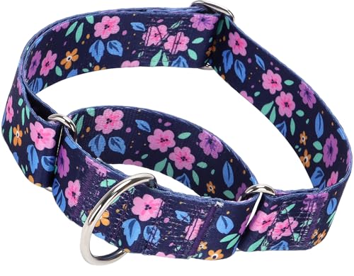 Martingale-Halsband für Hunde, 3,8 cm, langlebig, kein Ziehen, für mittelgroße und große XL-Rassen (Blumen, M) von ONEFOJOJO