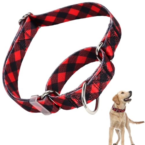 Martingale-Halsband für Hunde, rotes Büffelkaro, Martingal-Hundehalsband, verstellbar, hochwertig, rutschfest, Martingal-Halsband für große Mädchen oder Jungen von ONEFOJOJO