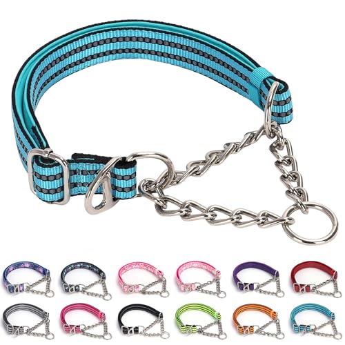Martingale Halsband für Hunde, strapazierfähig, kein Ziehen, mit reflektierendem Nylon, verstellbare Doppel-D-Ringe, Choke-Kette, Halsband mit weich gepolstertem Trainings-/Spazierengehhalsband für von ONEFOJOJO