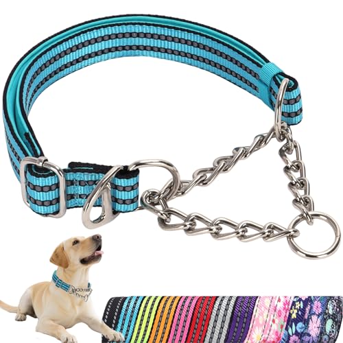 Martingale Halsband für Hunde, strapazierfähig, kein Ziehen, mit reflektierendem Nylon, verstellbare Doppel-D-Ringe, Choke-Kette, Halsband mit weich gepolstertem Trainings-/Spazierengehhalsband für von ONEFOJOJO